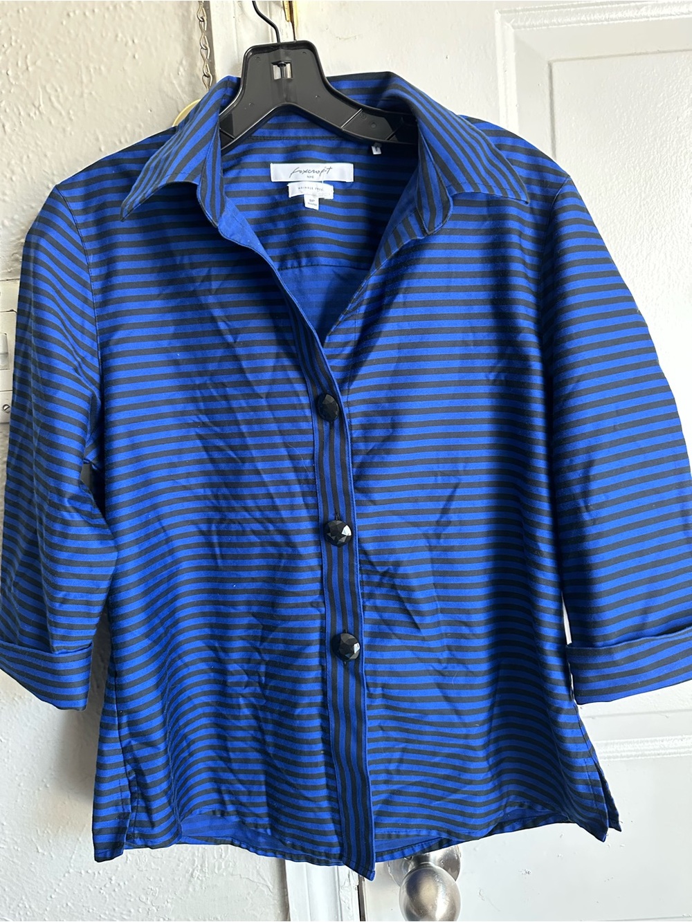 FoxCroft Royal Blue and Black Striped Button-Front Shirt